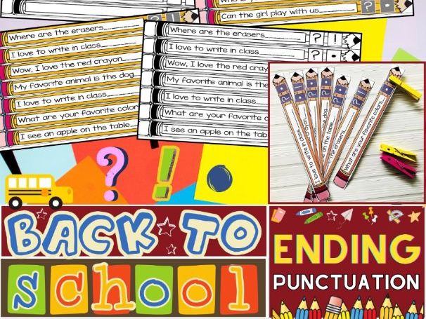 Ending Punctuation Pencil Clip Cards Activities | First Day of Back To School