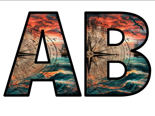 Compass Boat Sail Ship Ocean Travel Lettering Set Display Title Letters ...