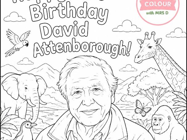 David Attenborough colouring sheet