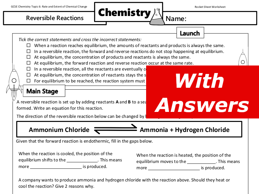 Reversible Reactions Home Learning Worksheet GCSE | Teaching Resources