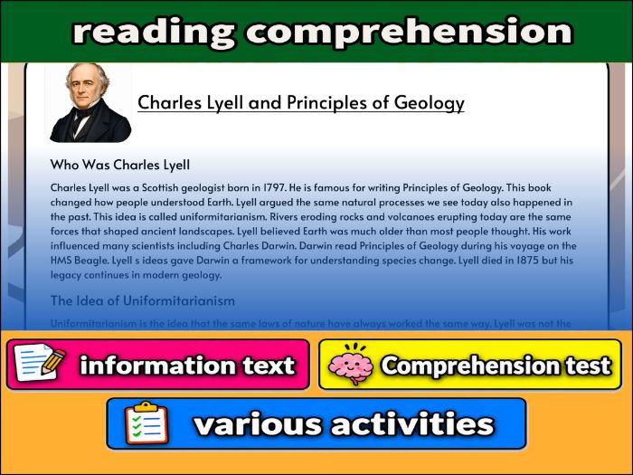 Charles Lyell and Principles of Geology- Reading Comprehension, Worksheet & Activities