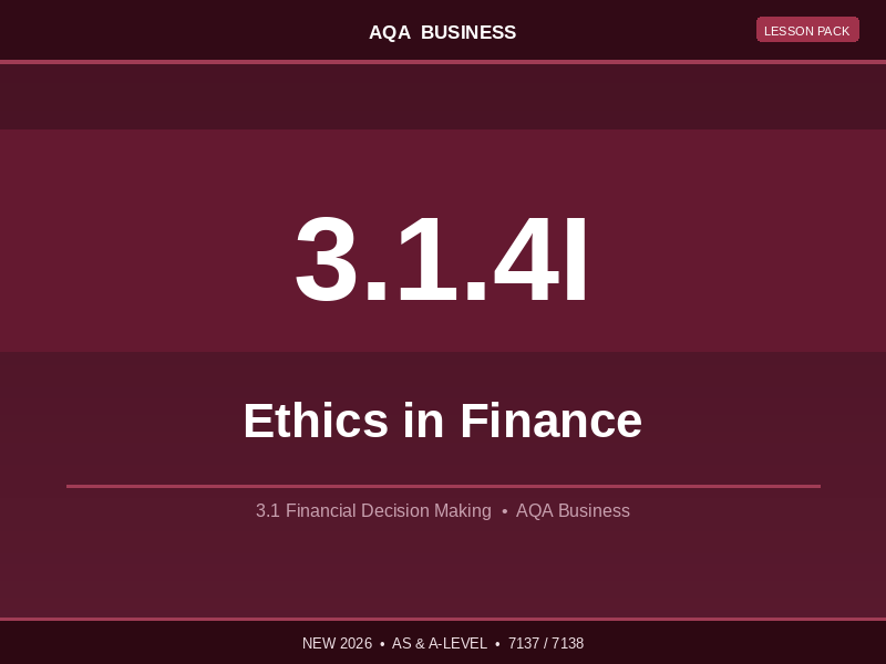 NEW 2026 AQA AS & A-Level Business 7137/7138 – 3.1.4I Ethics in Finance – LESSON PACK