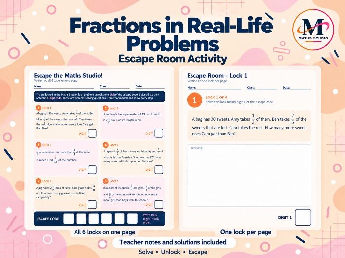 Fractions Word Problems | Escape Room Activity