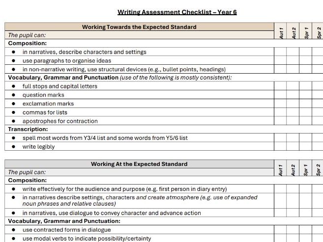 Year 6 Writing Assessment Checklist