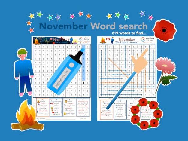 Wordsearch - November, x19 words to find