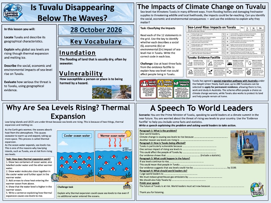 Key Stage 3 Climate Change: Is Tuvalu Disappearing Below The Waves?