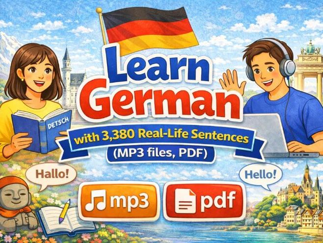 Learn German with 3,380 Real-Life Sentences(MP3 files, PDF)
