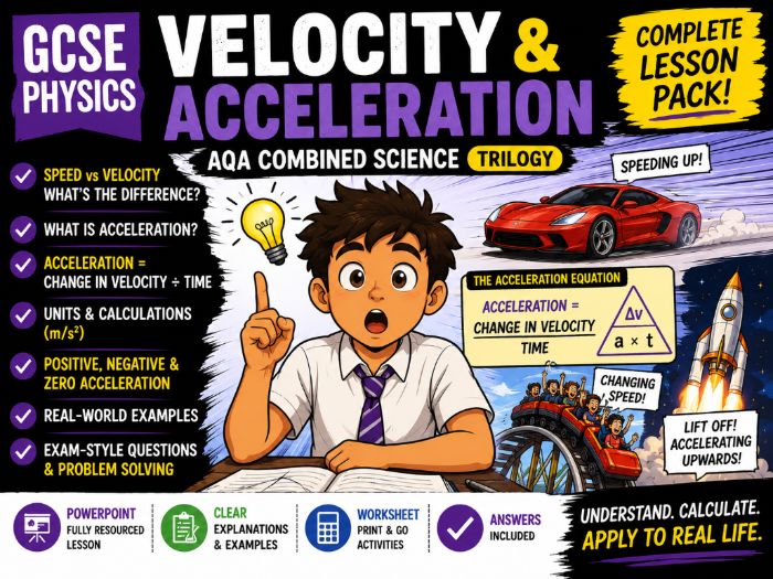 GCSE Physics Velocity & Acceleration | AQA Combined Science | PowerPoint, Worksheet & Answers