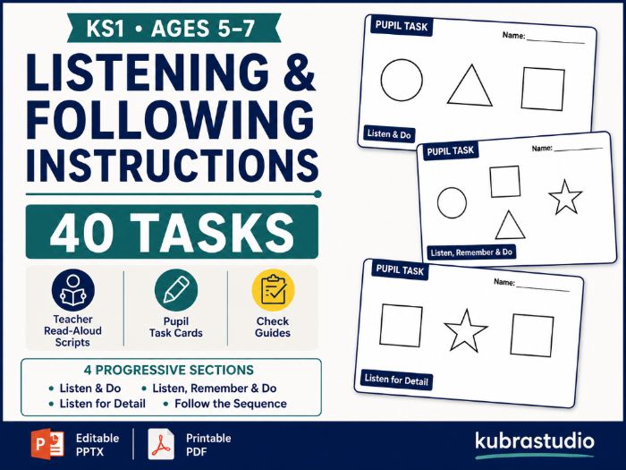 KS1 Listening & Following Instructions – 40 Tasks