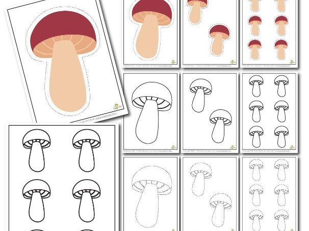 Mushroom Template Activity Set Cutting, Coloring & Tracing for Preschool, Art Projects & Scrapbook