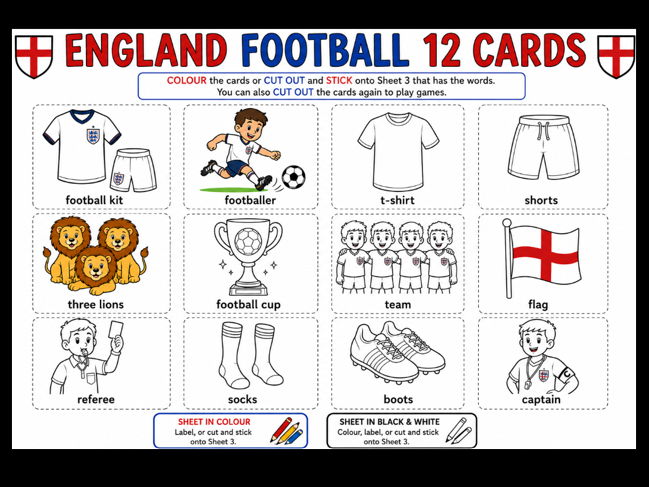 England Football Colour and Match Cards