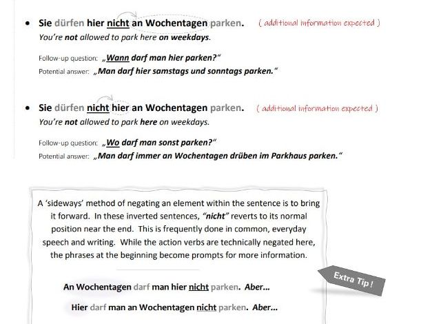 German A2 Intermediate Sentence Structure Position Of nicht 