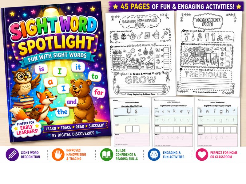 Sight Word Spotlight Reading Workbook for Kindergarten & 1st Grade High Frequency Word Practice