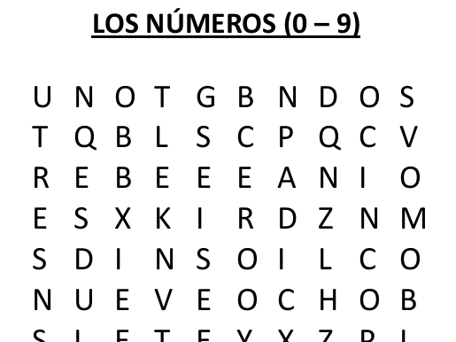 Spanish Word Search Puzzles (Numbers 0 - 20) | Sopa de letras