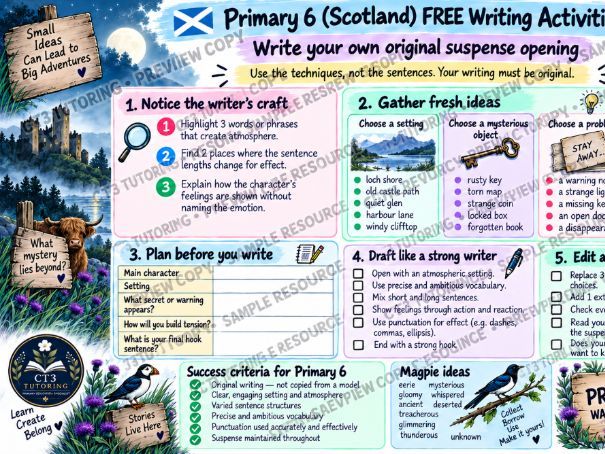 Scottish curriculum - Primary 6 Suspense Writing - The Lodge by Loch Eilean