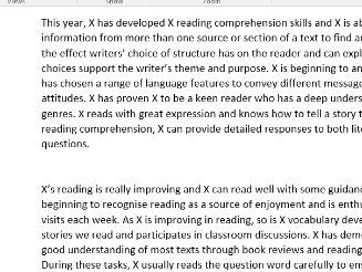 KS2 reading report comment bank