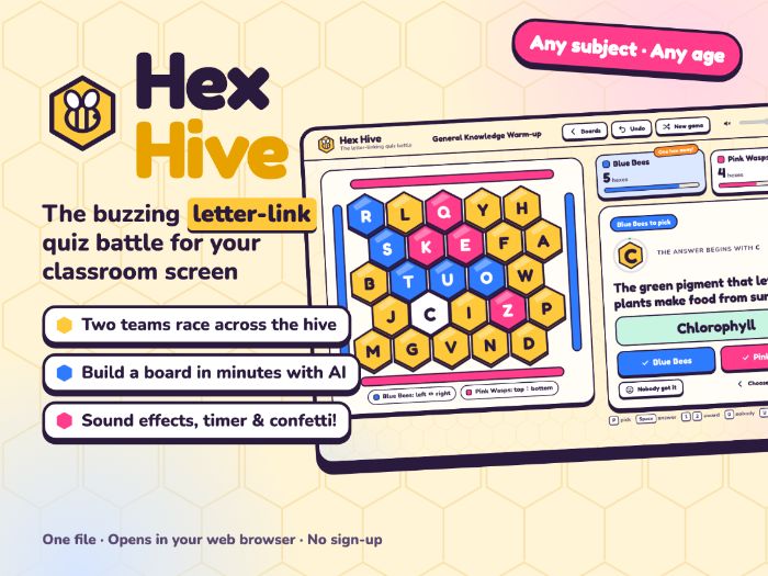 Hex Hive: Hexagon Quiz Game for Any Subject