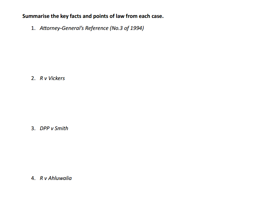 Fatal offences - Key cases test (OCR A-level law)