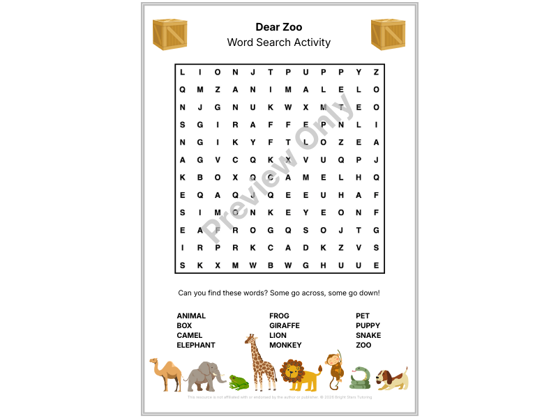 Dear Zoo Word Search Activity