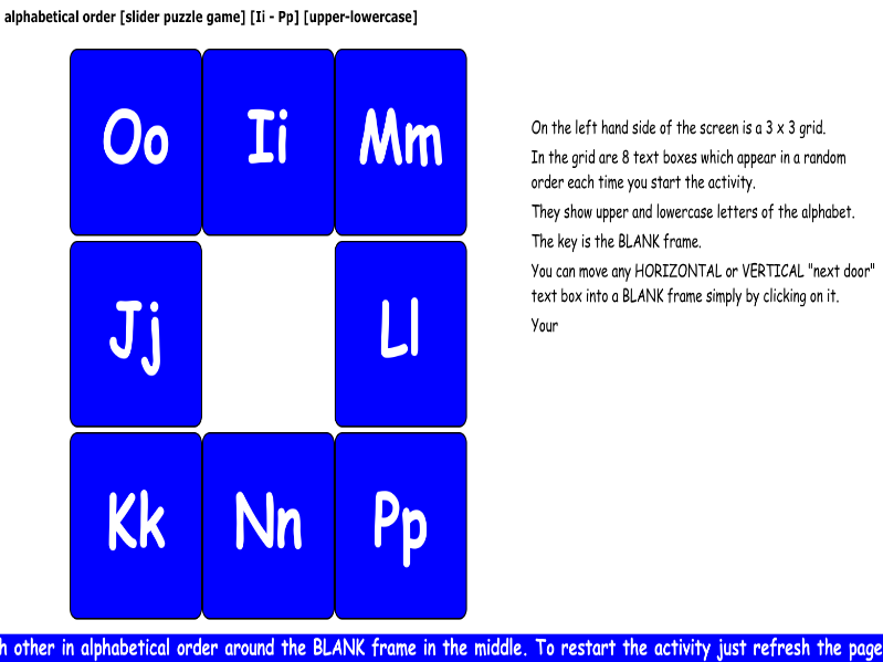 alphabetical order [slider puzzle game] [Ii - Pp] [upper-lowercase]