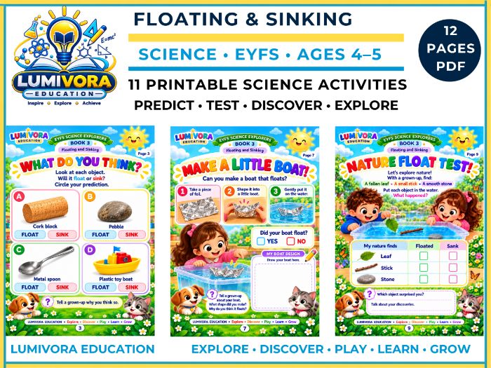 Floating and Sinking EYFS Worksheets | Reception Science | Book 3