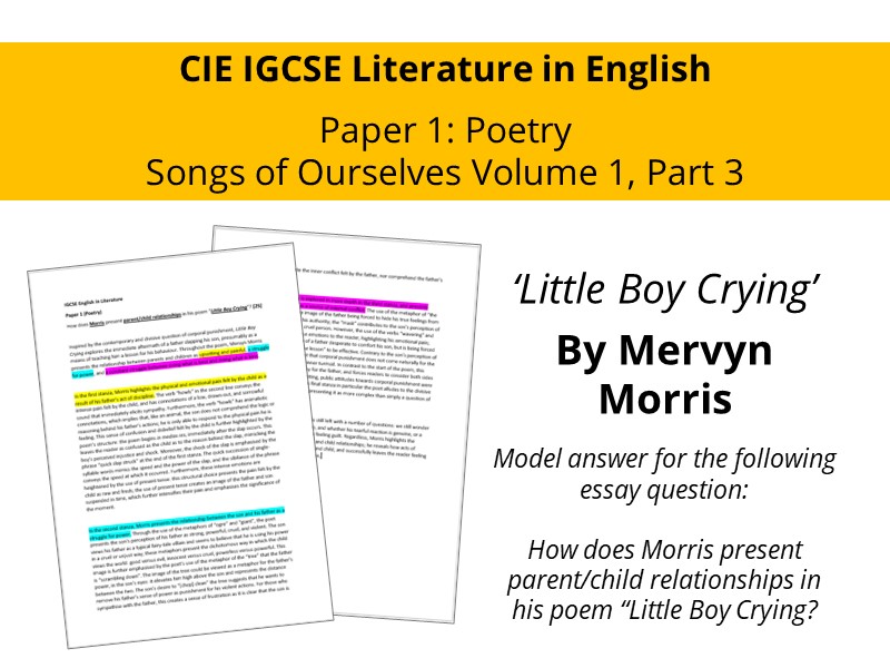 Model Answer Little Boy Crying by Mervyn Morris (CIE IGCSE) Teaching Resources