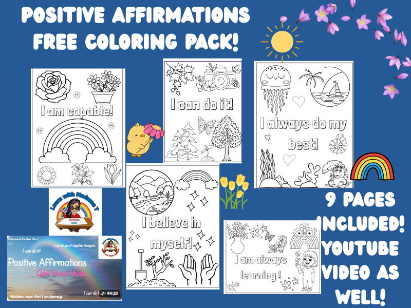 Positive Affirmations / Coloring Pack/ Social Emotional/ Mental Health/ FREEBIE!