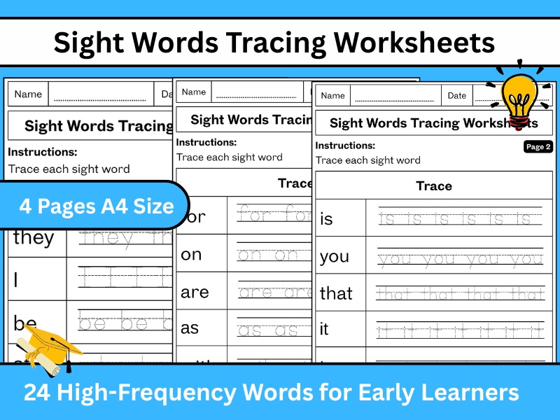 Sight Words Tracing Worksheets – 24 High-Frequency Words for Early Learners|Kindergarten & KS1