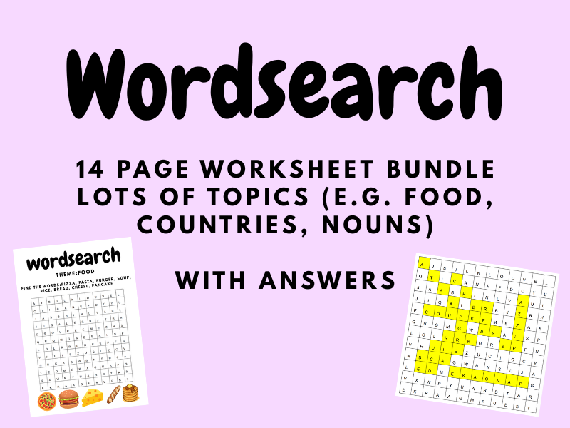 KS2 Pack - 7 Vocabulary Word Searches with Answers (Adjectives, Nouns, Food, Countries &