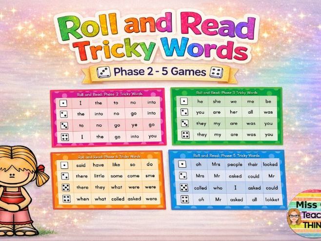 Roll and Read Tricky Words Phase 2 - 5 - 4 Dice Board Games
