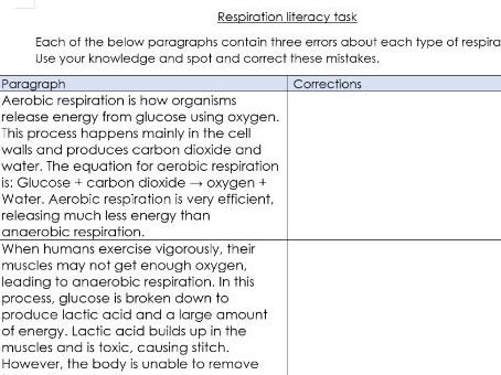 B4: Types of respiration literacy task