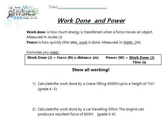 Work Done and Power Calculations GCSE Physics