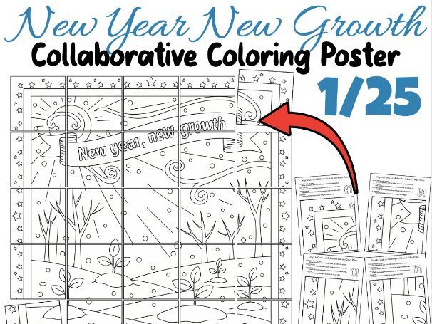 New Year New Growth Collaborative Coloring Poster | January Classroom Activity