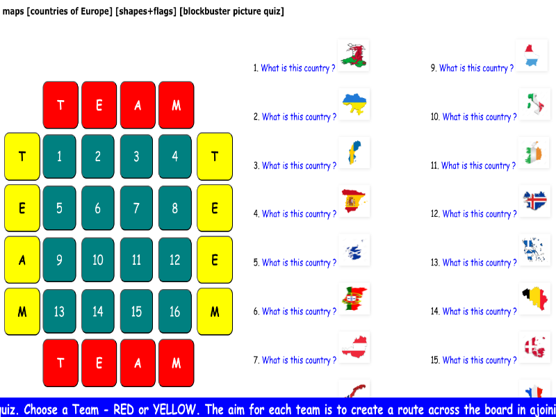 maps [countries of Europe] [shapes+flags] [blockbuster picture quiz]