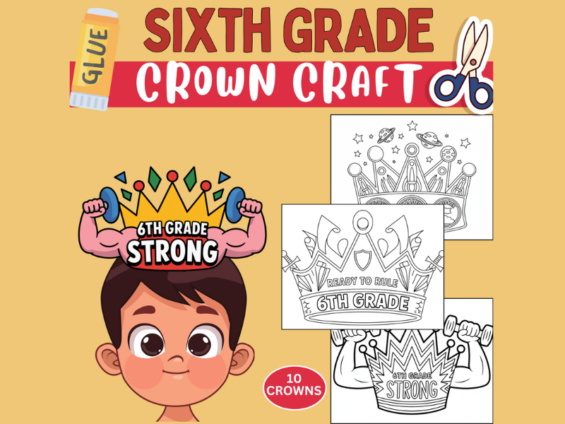 First Week of 6th Grade Crown Craft –Sixth Grade No Prep Headbands for Back to School