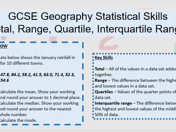 GCSE Geography Statistical Skills - Total, Range, Quartiles and Interquartile Range