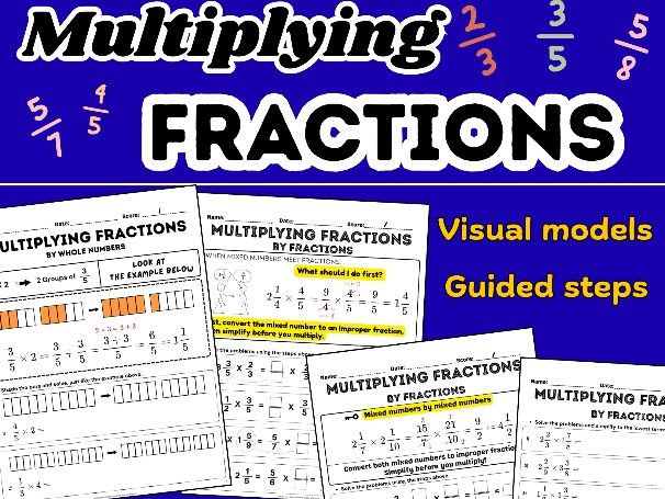 Multiplying Fractions Worksheets, Year 5-7 Maths, Visual Models