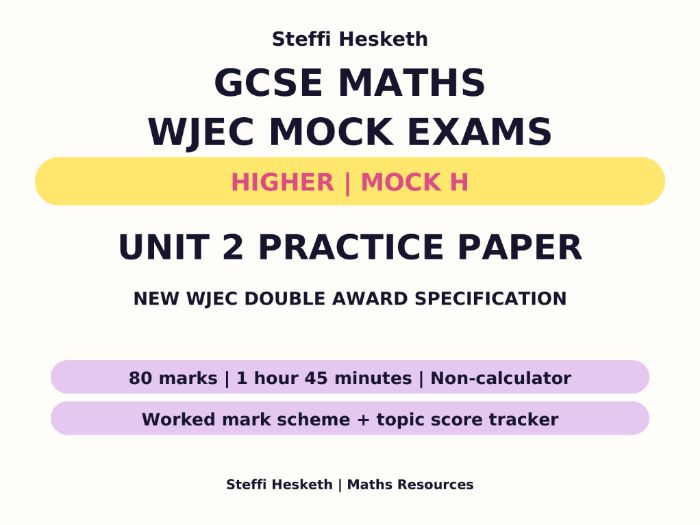 WJEC GCSE Maths & Numeracy Unit 2 Higher Mock H + Mark Scheme