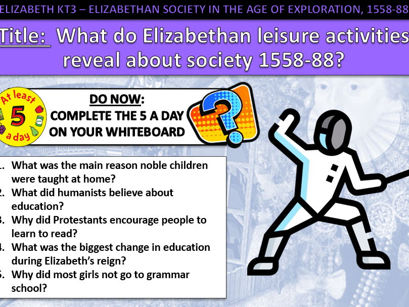 History GCSE Elizabeth Edexcel KT3 L2 Leisure (Fully Resourced).
