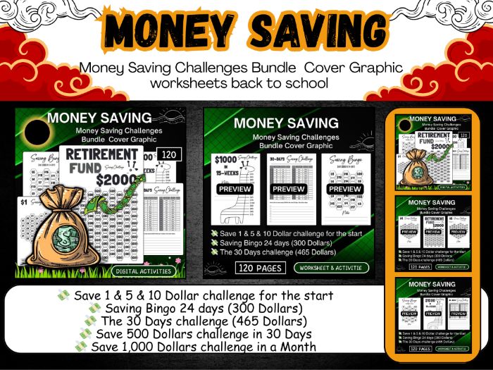 Money Saving Challenges worksheets Bundle Cover Graphic