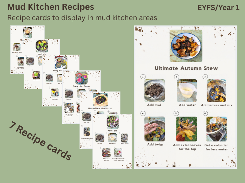 Mud Kitchen Recipe Cards: 7 Photo Step-by-Step Recipes for Outdoor Provision (EYFS)