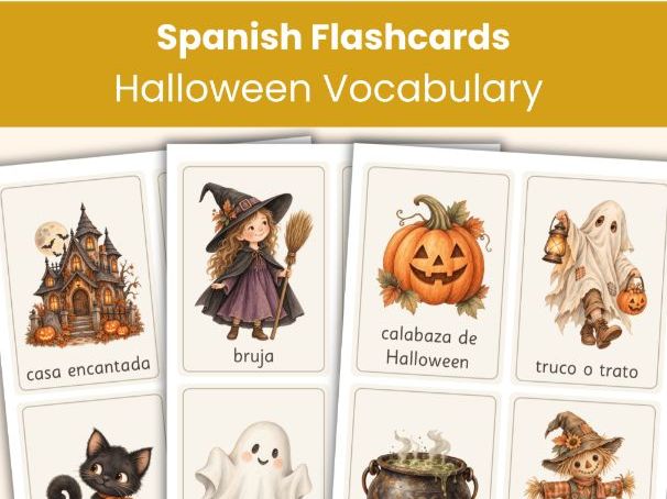 Spanish Halloween Flashcards | 32 Printable Vocabulary Cards