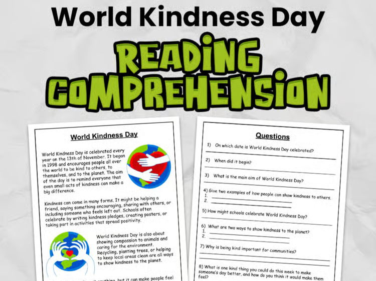 World Kindness Day Reading Comprehension for KS2 (Grades 3 - 5) | Guided Reading Task