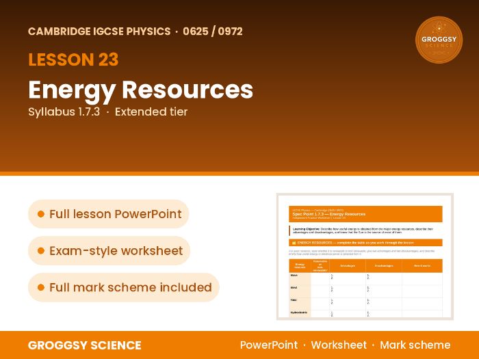 Cambridge IGCSE Physics 0625: Energy Resources | Unit 1 | L23