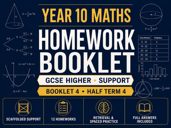 Year 10 Maths Homework Booklet – GCSE Higher Support – Half Term 4 with Answers