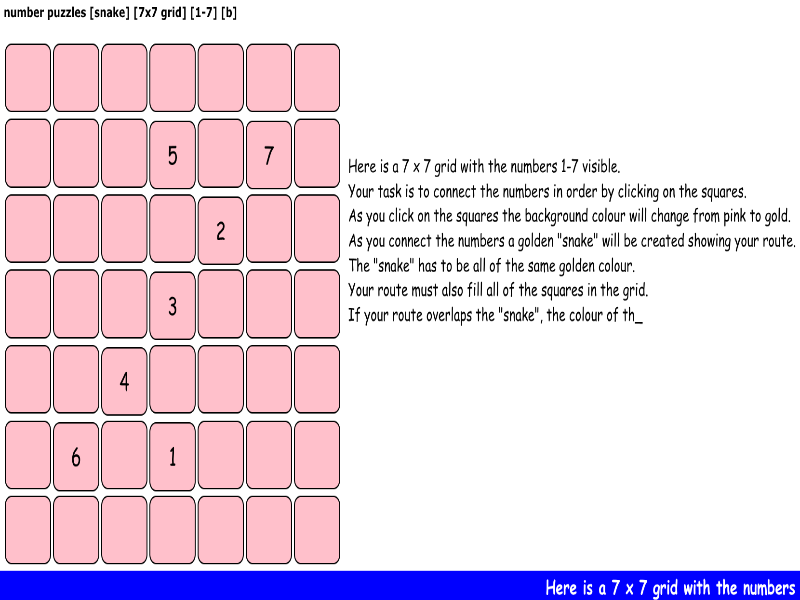 number puzzles [snake] [7x7 grid] [1-7] [b]