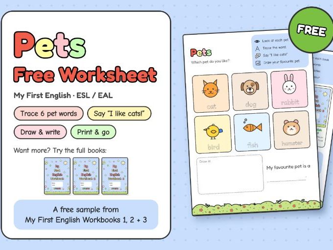 FREE My First English: Pets Worksheet (ESL / EAL Early Years)