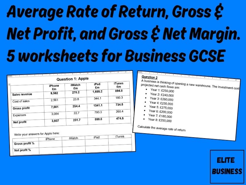 Average Rate of Return, Gross & Net Profit, and Gross & Net Margin Business GCSE
