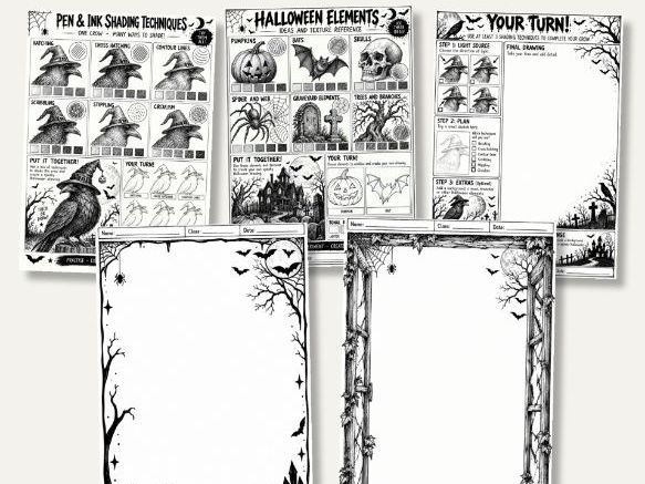 Halloween Pen & Ink Crow Art Project | Shading, Texture & Mark-Making