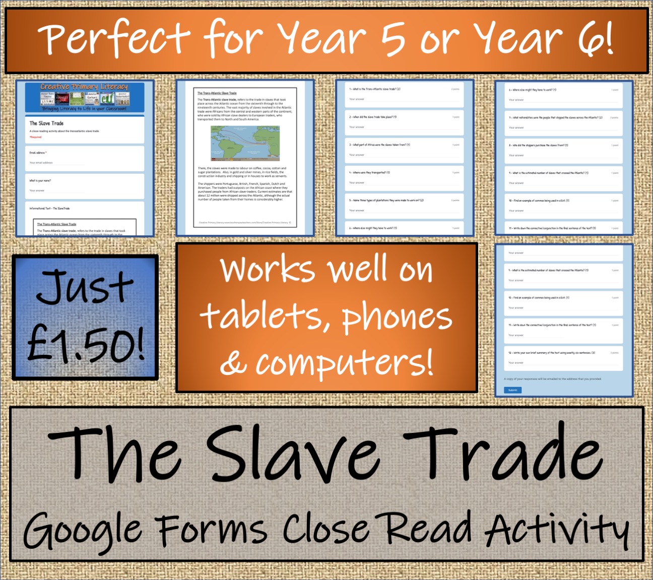 UKS2 The Slave Trade Reading Comprehension & Distance Learning Activity